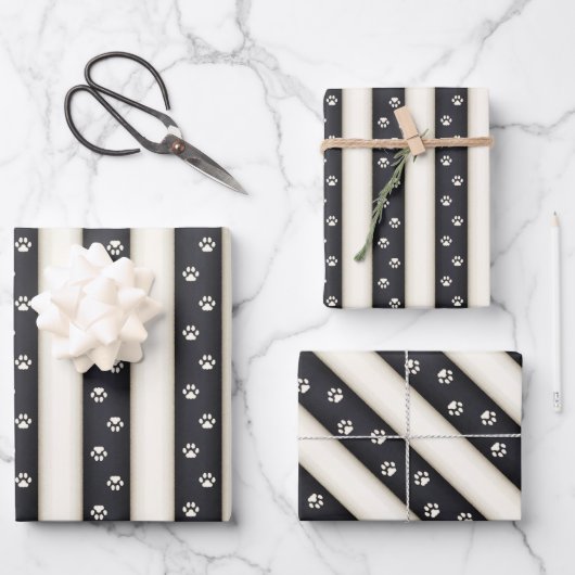 Kat Verf Drukt zwart-Antiek witte strepen Inpakpapier Vel (Voorkant)