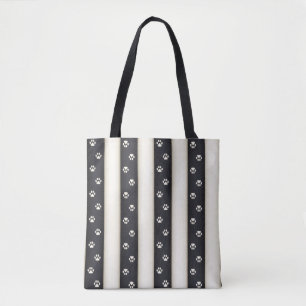 Kat Verf Drukt zwart-Antiek witte strepen Tote Bag