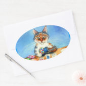 Kat verft paaseieren met staart ovale sticker (Envelop)