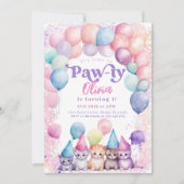 kat verjaardag kitten partij pawty meisje kaart (Voorkant)