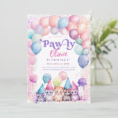 kat verjaardag kitten partij pawty meisje kaart (Staand voorkant)