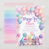 kat verjaardag kitten partij pawty meisje kaart (Voorkant / Achterkant)