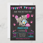 Kat Verjaardag Uitnodiging / Meisje Kitten Party (Voorkant)