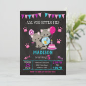 Kat Verjaardag Uitnodiging / Meisje Kitten Party (Staand voorkant)