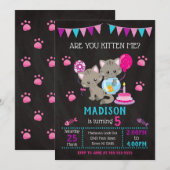 Kat Verjaardag Uitnodiging / Meisje Kitten Party (Voorkant / Achterkant)