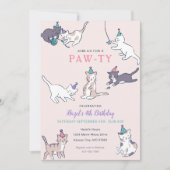 Kat Verjaardag Uitnodigingen met Feestkatten | roz (Voorkant)