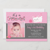 Kat Verjaardag Uitnodigingen met Foto (Meisjes) Pi (Voorkant)