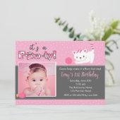 Kat Verjaardag Uitnodigingen met Foto (Meisjes) Pi (Staand voorkant)