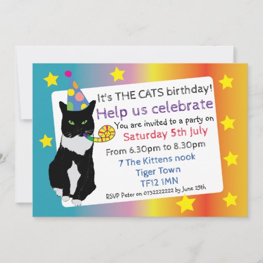 Kat verjaardagsfeest uitnodiging leuk gezelschapsg (Voorkant)