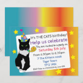 Kat verjaardagsfeest uitnodiging leuk gezelschapsg (Voorkant / Achterkant)