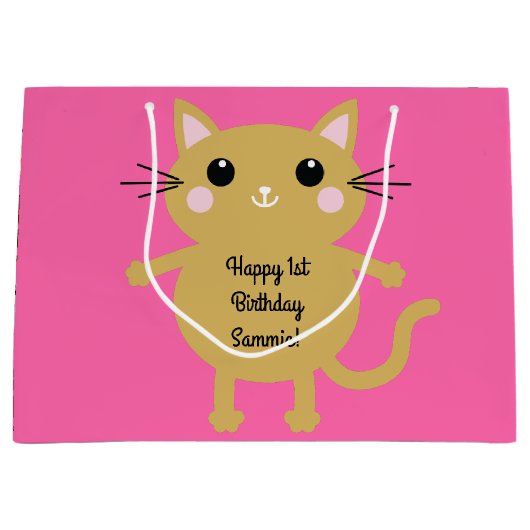 kat verjaardagsfeestje groot cadeauzakje (Voorkant)