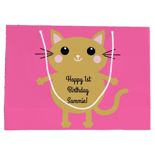 kat verjaardagsfeestje groot cadeauzakje (Achterkant)