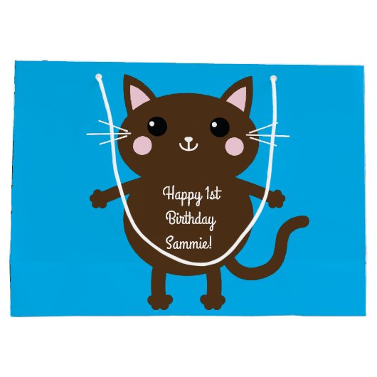 kat verjaardagsfeestje groot cadeauzakje (Achterkant)