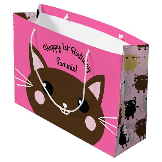 kat verjaardagsfeestje groot cadeauzakje (Achterkant Gekanteld)