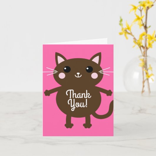 kat verjaardagsfeestje kaart (Gele Bloem)