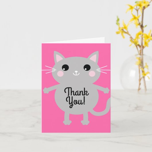 kat verjaardagsfeestje kaart (Gele Bloem)