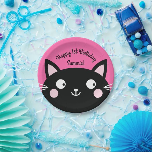 kat verjaardagsfeestje papieren bordje (Feest)