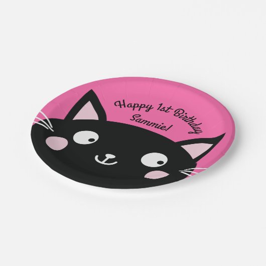 kat verjaardagsfeestje papieren bordje (Gekanteld)
