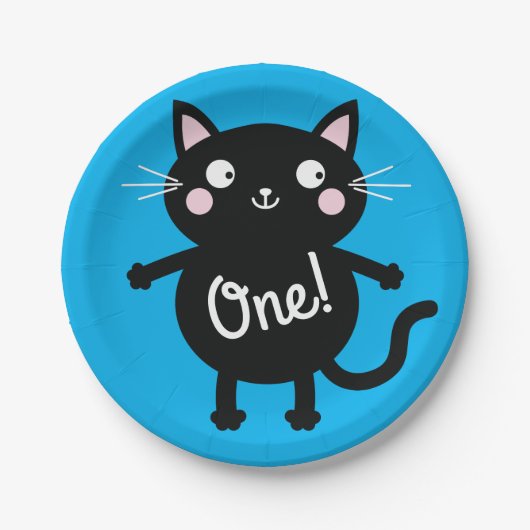 kat verjaardagsfeestje papieren bordje (Voorkant)