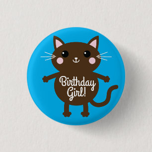 kat verjaardagsfeestje ronde button 3,2 cm