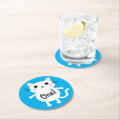 kat verjaardagsfeestje ronde kartonnen onderzetter (Insitu)