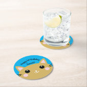 kat verjaardagsfeestje ronde kartonnen onderzetter (Insitu)