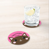 kat verjaardagsfeestje ronde kartonnen onderzetter (Insitu)