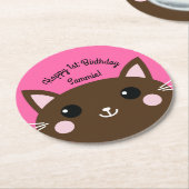 kat verjaardagsfeestje ronde kartonnen onderzetter (Gebogen)