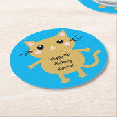 kat verjaardagsfeestje ronde kartonnen onderzetter (Gebogen)