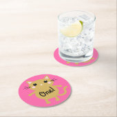 kat verjaardagsfeestje ronde kartonnen onderzetter (Insitu)