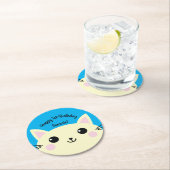 kat verjaardagsfeestje ronde kartonnen onderzetter (Insitu)