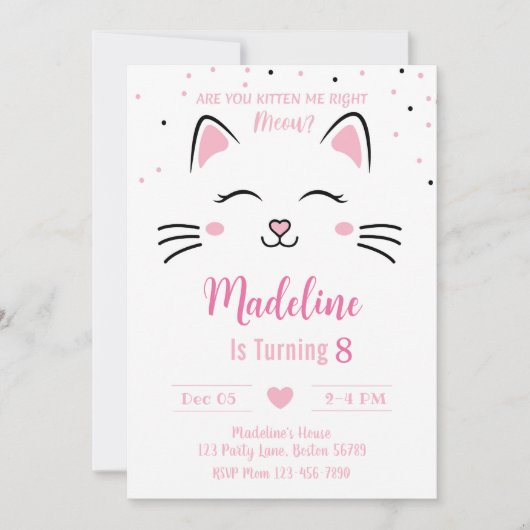 Kat Verjaardagsuitnodiging Kitten Uitnodiging Kat (Voorkant)