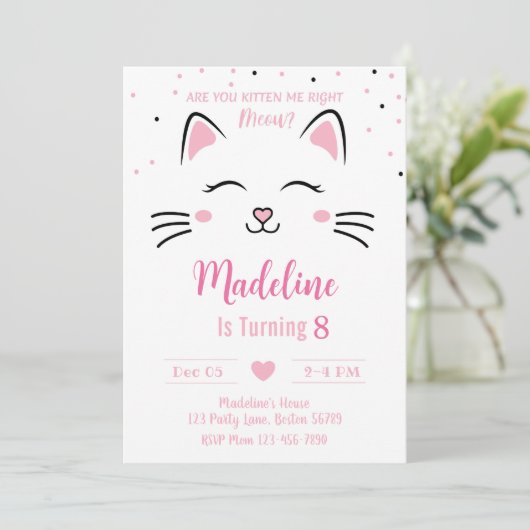 Kat Verjaardagsuitnodiging Kitten Uitnodiging Kat (Staand voorkant)