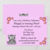 Kat verjaardagsuitnodiging voor meisjes kaart (Voorkant / Achterkant)