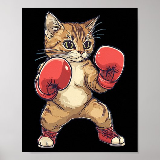 Kat verkleed als bokser Grappig Boksen Mannen Vrou Poster (Voorkant)