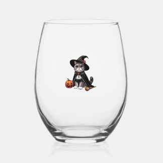 Kat verkleed als heks wijnglas zonder voet