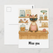 Kat verkoopt eten in dierenwinkel briefkaart (Voorkant / Achterkant)