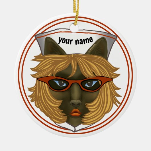 Kat Verpleegster Keramisch Ornament (Voorkant)