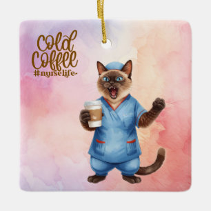 Kat Verpleegster leven Koude koffie Keramisch Ornament