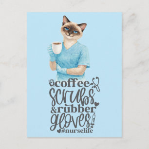 Kat Verpleegster leven met een kopje koffie Briefkaart