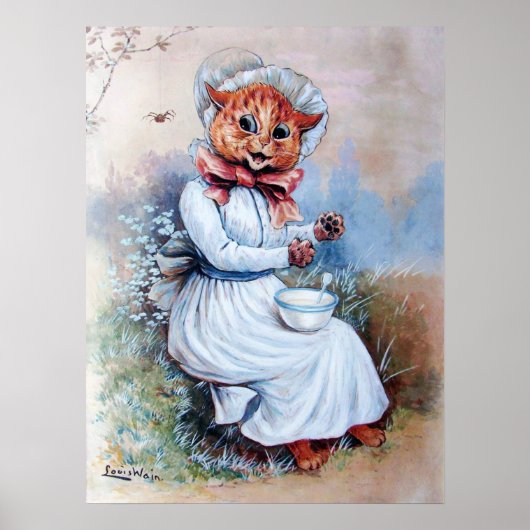 Kat verrast door een spin, Louis Wain Poster (Voorkant)