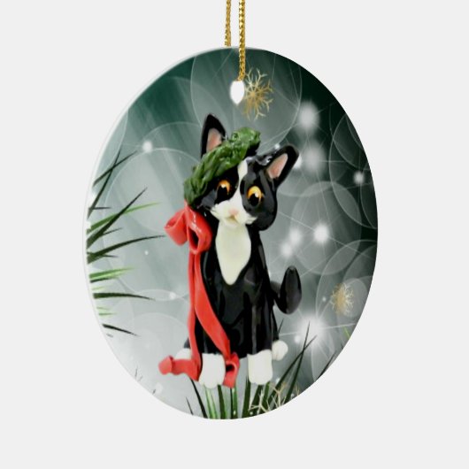 Kat-versiering voor zwarte en witte Tuxedo Keramisch Ornament (Rechts)