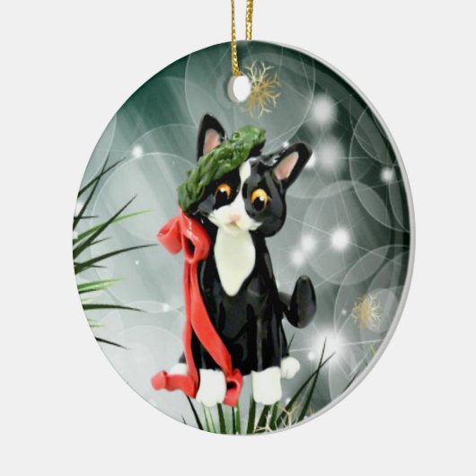 Kat-versiering voor zwarte en witte Tuxedo Keramisch Ornament (Links)