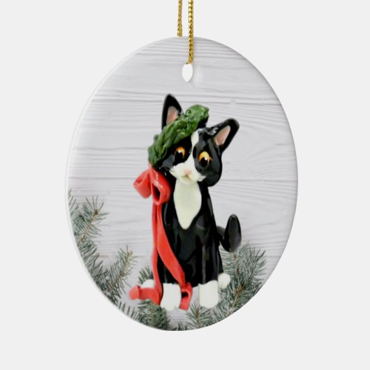 Kat-versiering voor zwarte en witte Tuxedo Keramisch Ornament (Rechts)