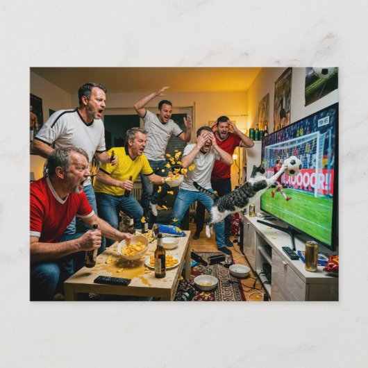 Kat verstoort voetbalavond briefkaart (Voorkant)
