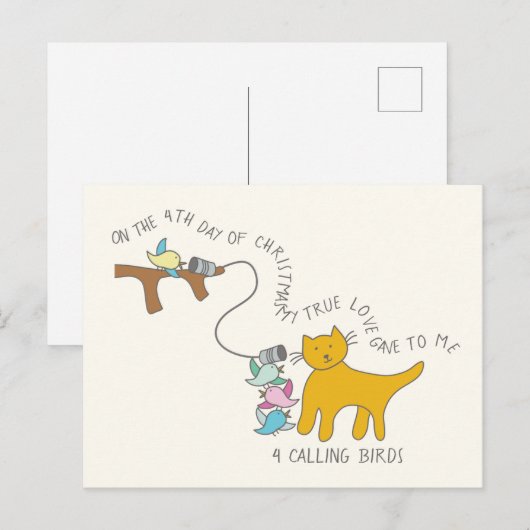 Kat Vierde Dag 4 Uitroepen Kerstmis Briefkaart (Voorkant / Achterkant)