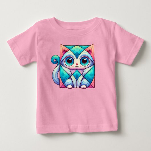 Kat vierkant illustratie shirt, Kat met grote ogen (Voorkant)