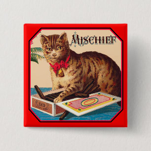 Kat Vierkante Button 5,1 Cm