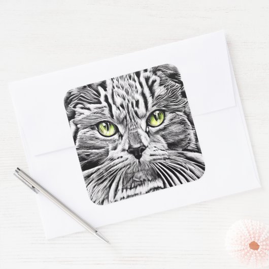 Kat Vierkante Sticker (Envelop)