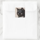 kat vierkante sticker (Tas)